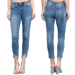 Judy Blue Skinny Raw Hem Ankle Jeans with Frayed Tulip Hem